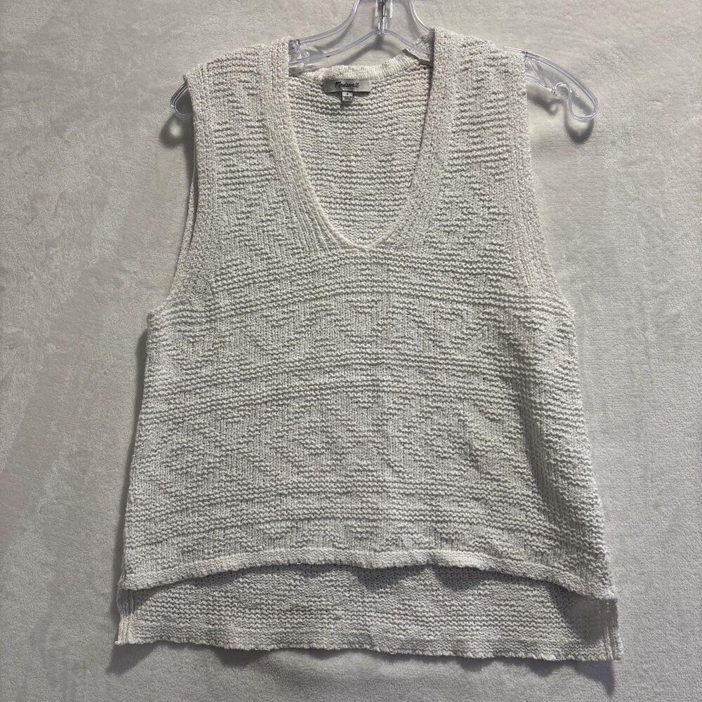 Madewell Knit Sleeveless V-Neck Sweater Vest Women's Size Small White Aztec Boho
